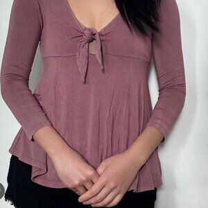 American Eagle Outfitters Soft And Sexy Dusty Rose Tie-Front Blouse